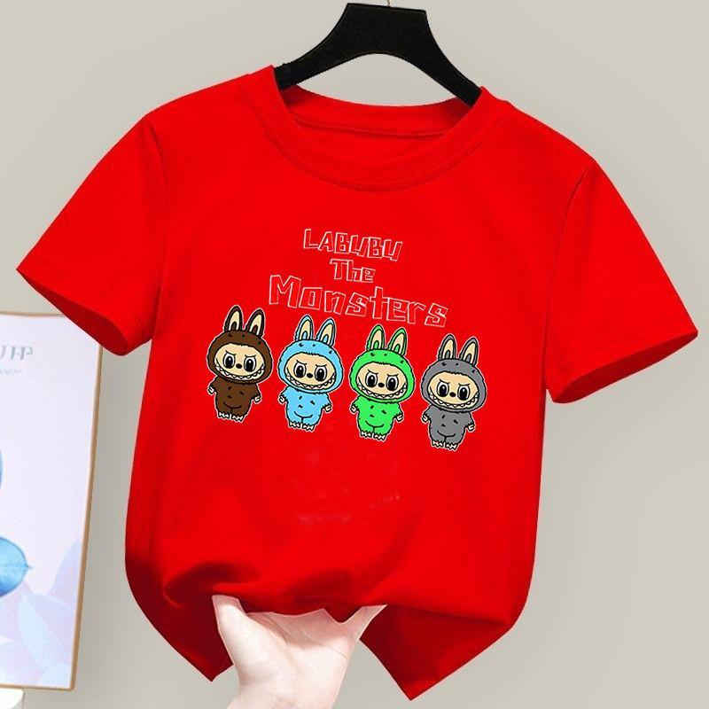 2025 Fashion Cute Regular Short Sleeve Labubu Cartoon Girl's Children's T-shirt Fashion Trendy Style Top