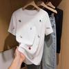 Women's White Cotton T-shirt with Artistic Floral Print