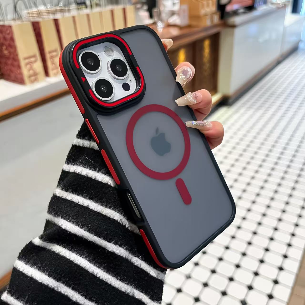 

Applicable To IPhone16ProMax Lens Holder Mobile Phone Case Apple 15ProMax Dual Color Magnetic 14 Protection Case iPhone16