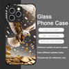 Stylish Eagle Golden Diamond Pattern Tempered Glass Phone Case for IPhone 17 16 Pro Max 15 14 13 12 Mini 11 X XS 7 8 Plus Cover