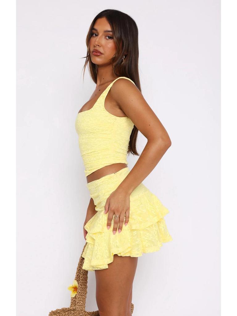 European & American Multi-Layer Lace Stacked Short Skirt - Solid Color Sexy Design