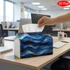 2D Flat, 1pc Tissue Box, Printed On Both Sides, Contemporary Abstract Luxury Tissue Holder Featuring a Blue Wave Gradient And Golden Fluid Fabric, Des