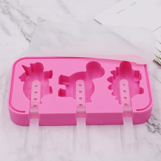 Silicone Ice Cream Mold 3 Cavities Easy Release Dinosaur Car Pineapple Ice Lolly Mold DIY Summer Freezer Ice Stick Container Kitchen