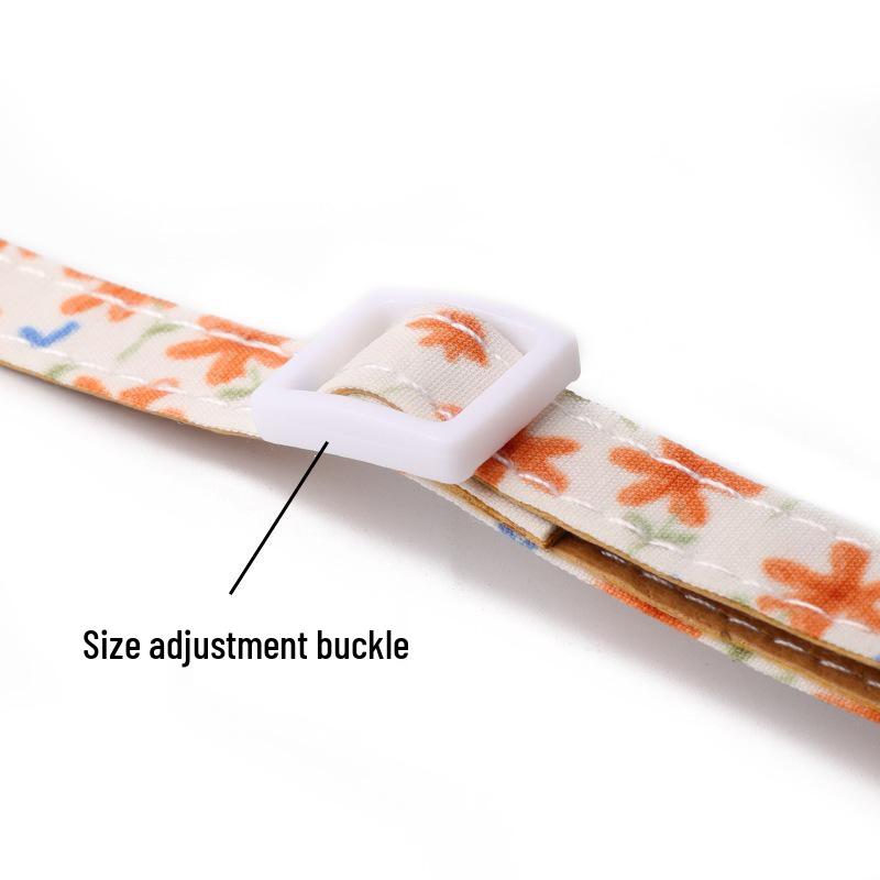 Leather-Lined Floral Cat Collar with Bell, Adjustable Size, Skin-Friendly