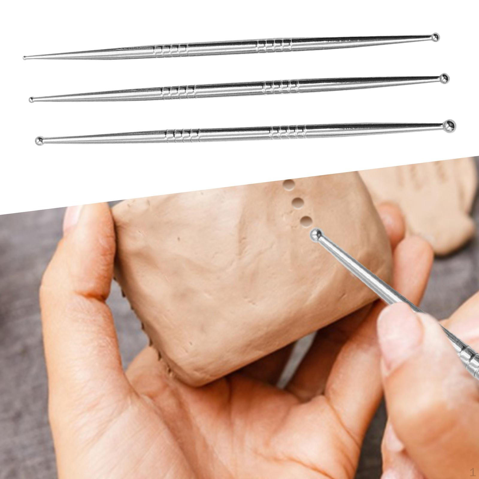 

3Pcs Clay Sculpture Modeling Tools Double Ended Metal Ball Dotting Set Stainless Steel for Sculpting