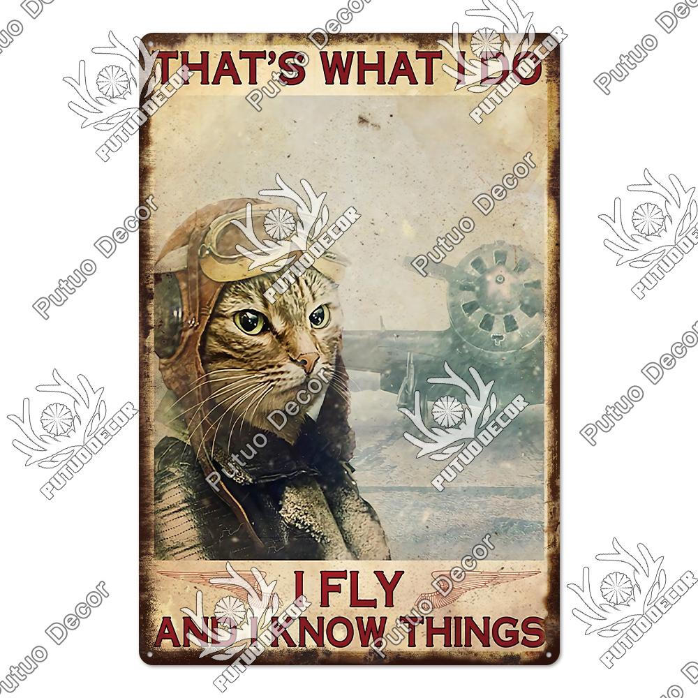 Putuo Decor Cute Cat Vintaget Tin Signs Retro Plaque Metal Plate Wall Art Decor for Home Cafe Living Room Pet Shop Iron Poster