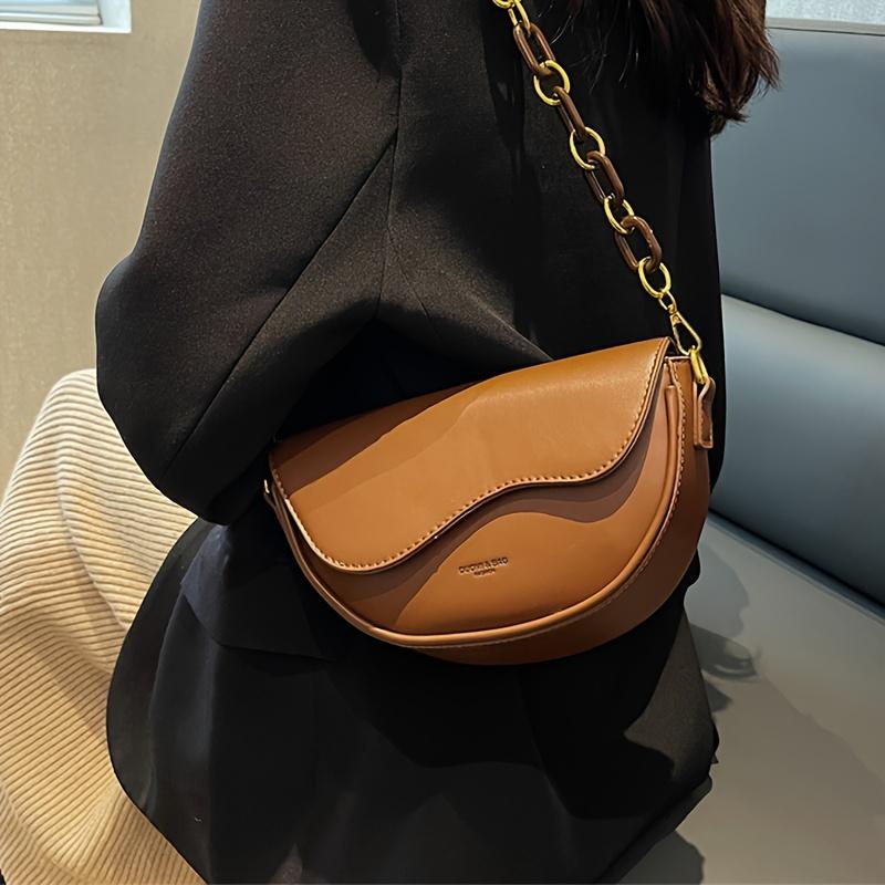 Vintage Saddle Bag for Women, Trendy Crossbody Shoulder Underarm Bag, Buckle Closure, Edge Paint Detail,Shoulder Underarm Bag