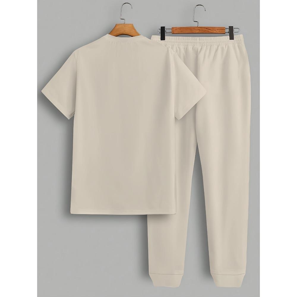 Summer Men's Short Sleeved Long Pants Set with  Letter Pattern Printing  Street Casual Fashion Style