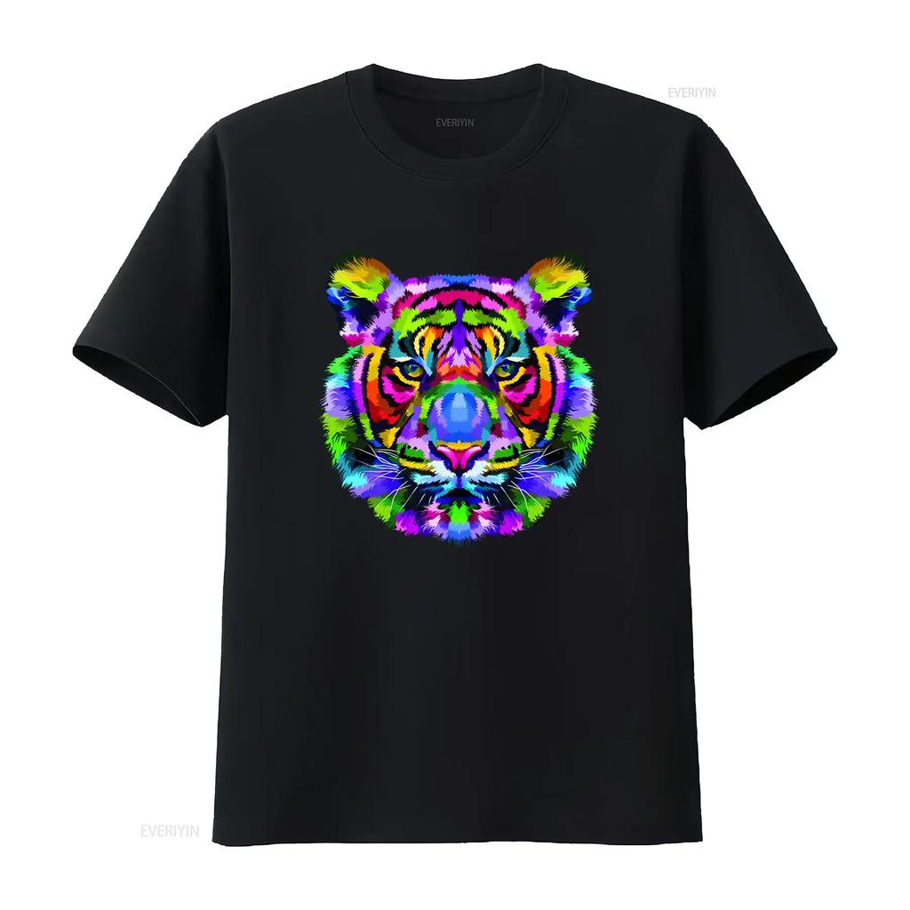 Tiger Face Neon T Shirt Wild Life Animal Rave Music Unisexs Vintage Washed Soft Fashion Comfortable Stylish Slightly