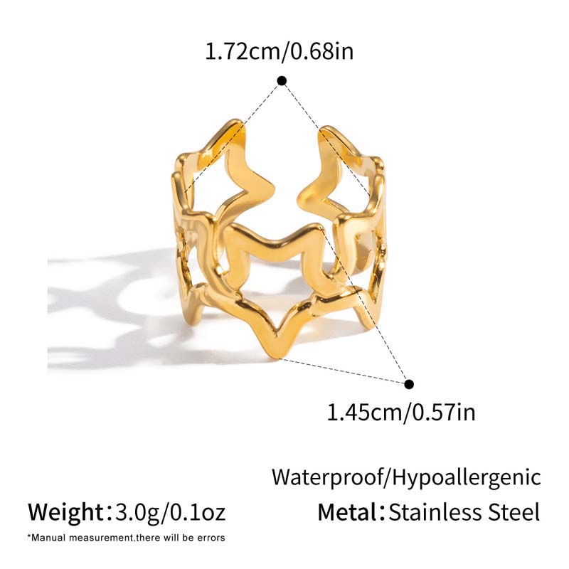 Vintage Gold Color Star Open Ring For Women Stainless Steel Metal Hollow Star Adjustable Finger Rings Jewelry Party Gift