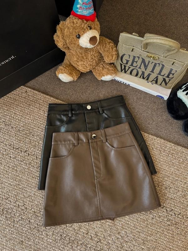 Melanoid Spicy Girl Women's High Waist A-line PU Leather Skirt, Anti-exposure, Versatile Skirt for Autumn/Winter.