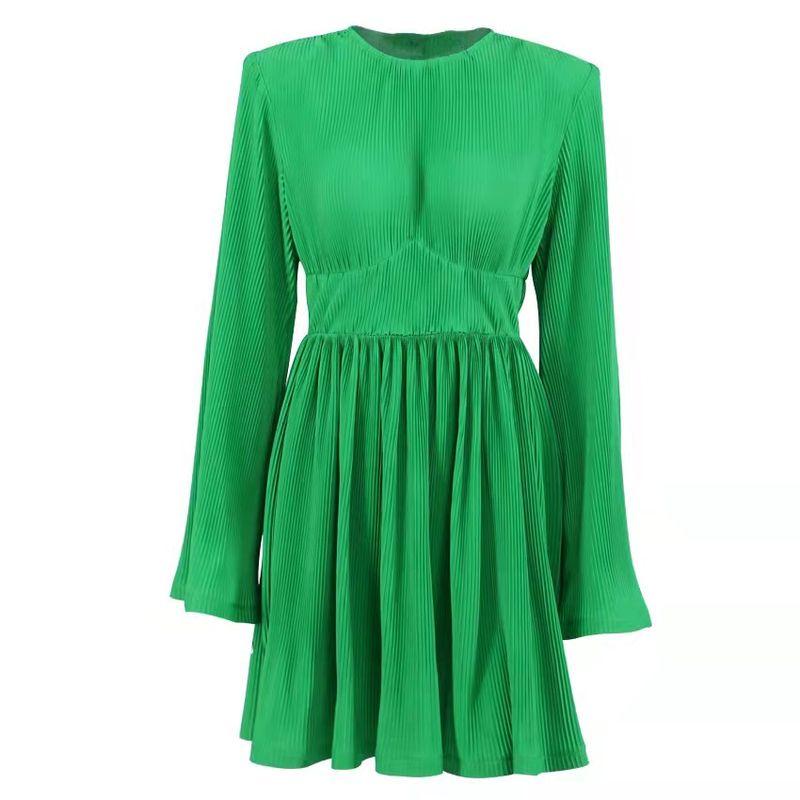 

Fashion New Arrival Fitted Waist Flare-Sleeve Pleated Fashion Dress Flared Sleeve Pleated Dress Green S