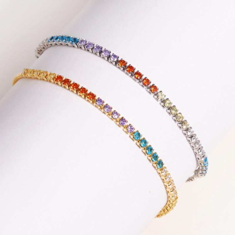18K Gold Plated Rainbow CZ Tennis Bracelet – Luxury Colorful Gemstone Jewelry, Sparkle Gift for Women
