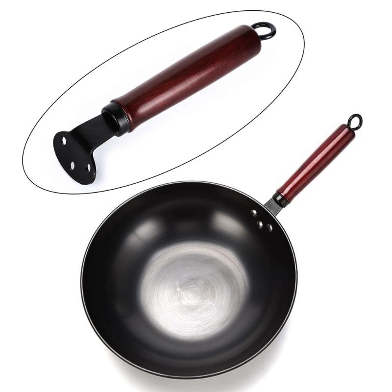 Pot Handle Non-slip Wood Handle Long Replacement Handle with Screw Cookware Accessories for Kitchen Saucepan Frying Pan