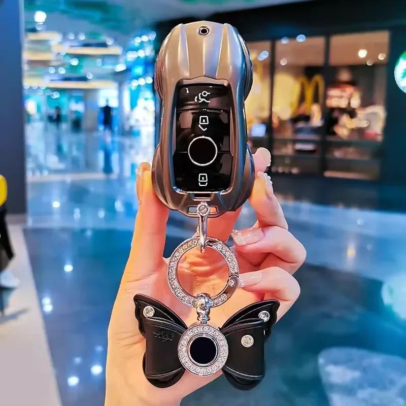 Car Key Case Cover For Mercedes Benz C E A B S Class Gle Gla Glb, Soft Tpu Key Fob Protector With Luxury Zinc Alloy Frame