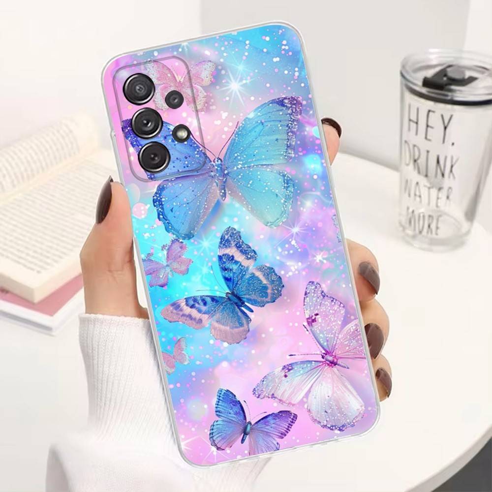 Pink Butterfly Pattern For Samsung A51,30,71,S9,Ultra,S20,FE,22,Lite,23,21,PIus,10,Transparent, Silicone Case