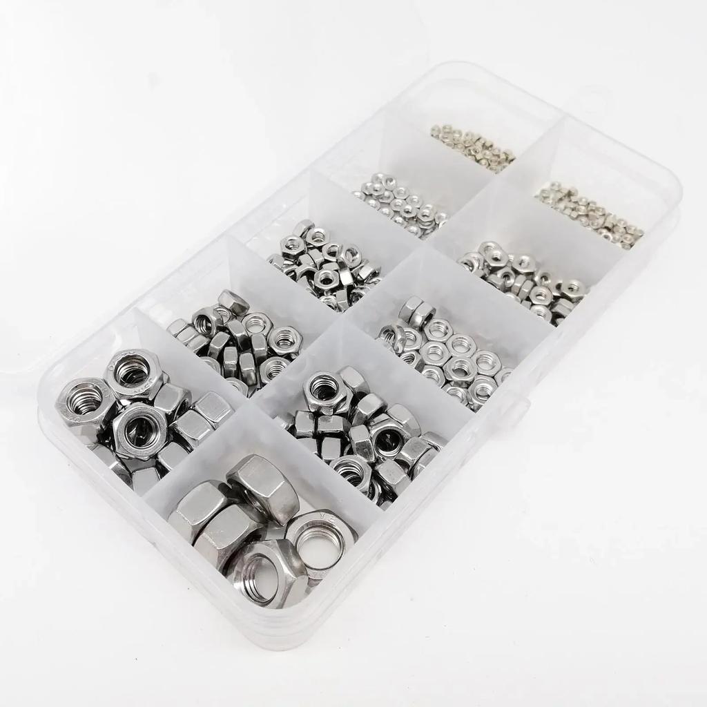 445pcs DIN934 Small Micro Hex Hexagon Nut Set Assortment Kit Box 304 Stainless Steel Brass M1.4 M1.6 M2 M2.5 M3 M3.5 M4 M5 M6 M8