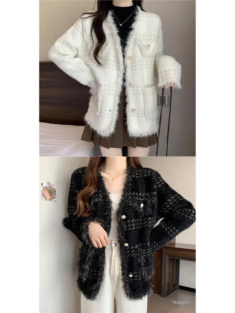 French Chic Faux Mink Fur Tassel Cardigan - 2026 Autumn/Winter Korean Style Elegant Loose Jacket for Women