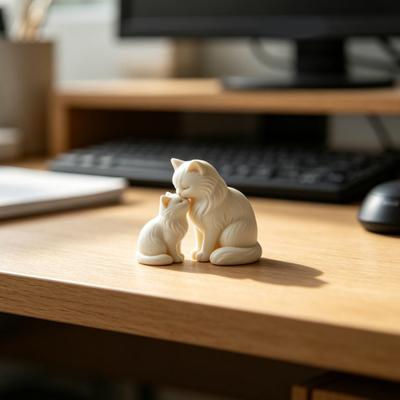 Cute Cat Figurine, Mother Cat And Kitten 3D Printed Sculpture, Collectible Cat Statue for Indoor, Office, Table, Shelf Decor, Gifts for Cat Lovers
