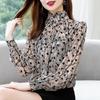 Fashion Long Sleeve Chiffon Blouse Women Casual Tops Female Stand Collar Slim Elegant Floral Shirt Women's Clothing