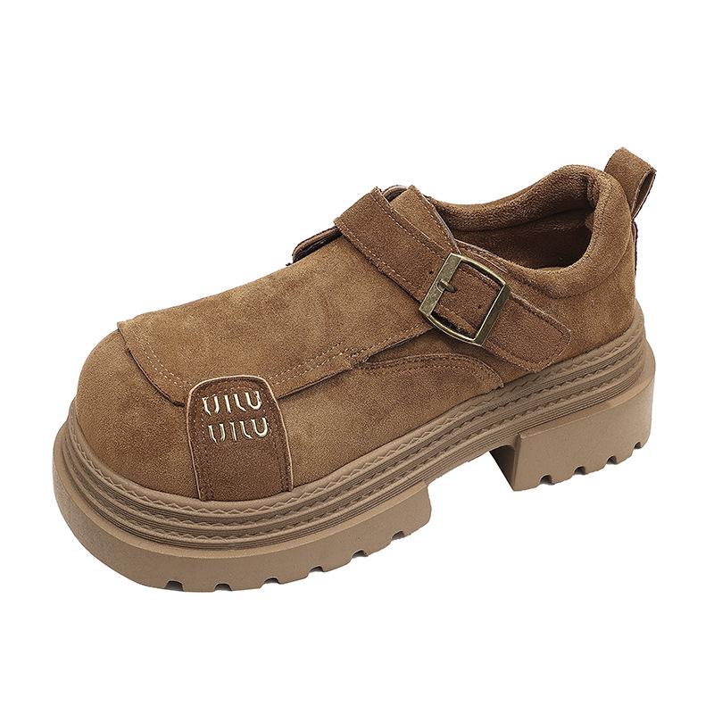 French Letter Design Loafers 2025 Spring New Round Head Thick Sole Belt Buckle Niche High-end Single Shoes