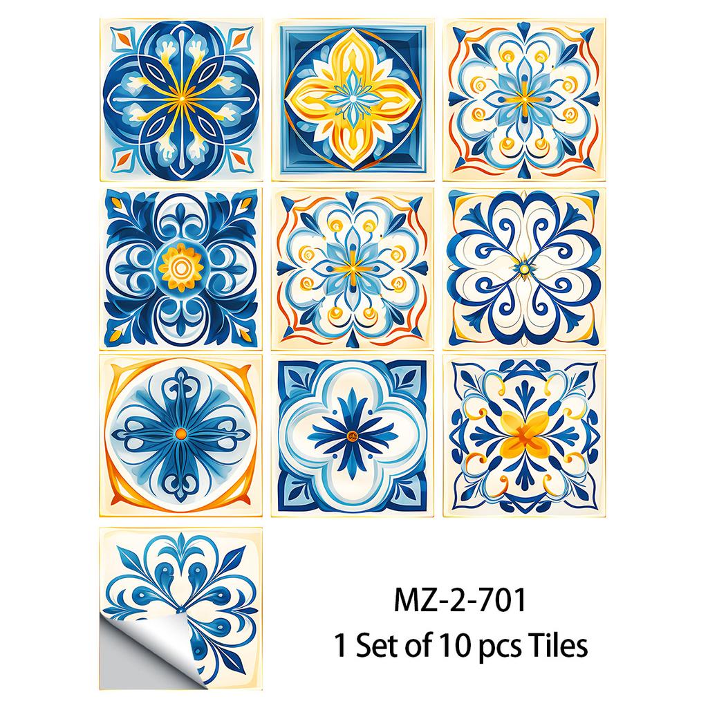 20x20cm 10 Pcs PVC Moroccan Pattern Wall Sticker for Kitchen Bathroom Cabinet Self-Adhesive Removable Reusable Easy DIY Home