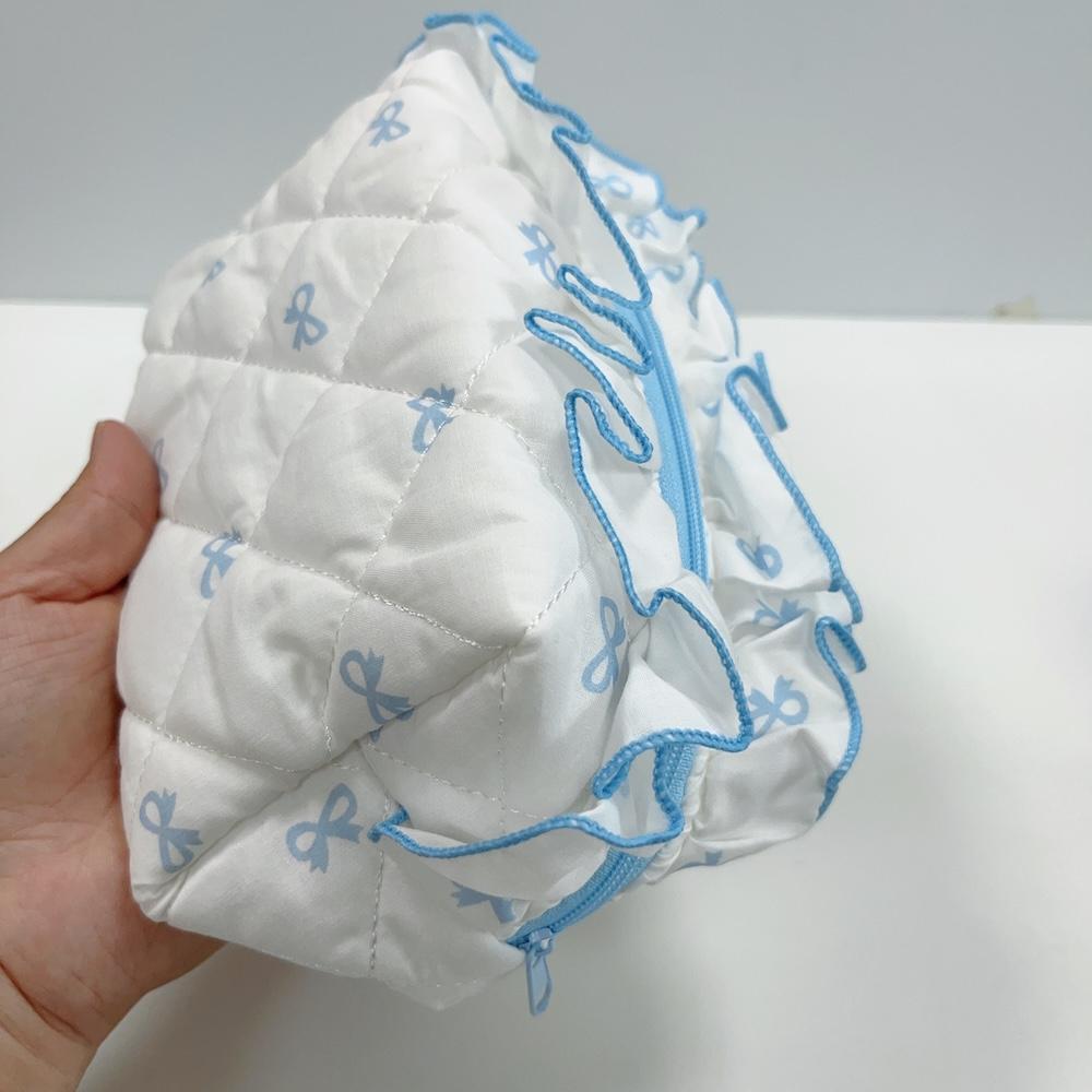 Fashionable Travel Makeup Pouch Cute Portable Lace Bow Cosmetic Bags & Cases High Quality Quilted Cotton Beauty Makeup Bag