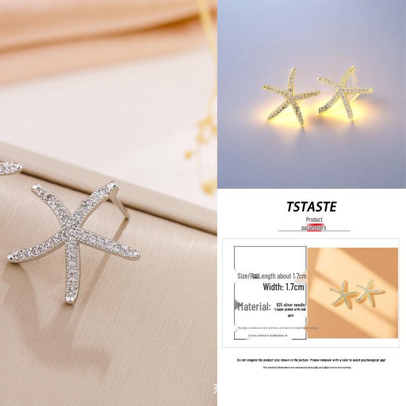 Starfish Rhinestone Earrings: European-American Creative Five-Pointed Star Zircon Jewelry