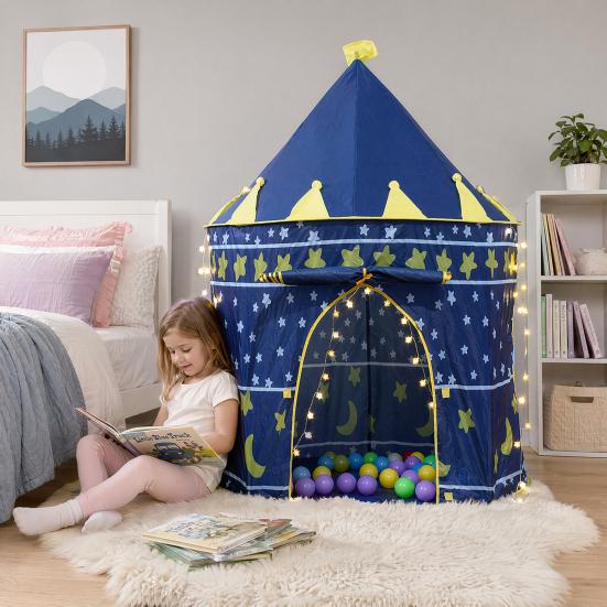 Kinderburg Zelt, Prinzessinnen Spielhaus für Mädchen, Indoor Outdoor Einfach Aufzubauen Spielzelt mit Stern Mond Design, Geburtstagsgeschenk für Kleinkinder