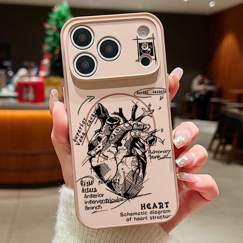 Heart Pattern Magnetic Phone Case For iPhone 17 Pro Max 16 15 14 13 Pro Max For Magsafe Wireless Charge TPU PC Back Cover Fundas