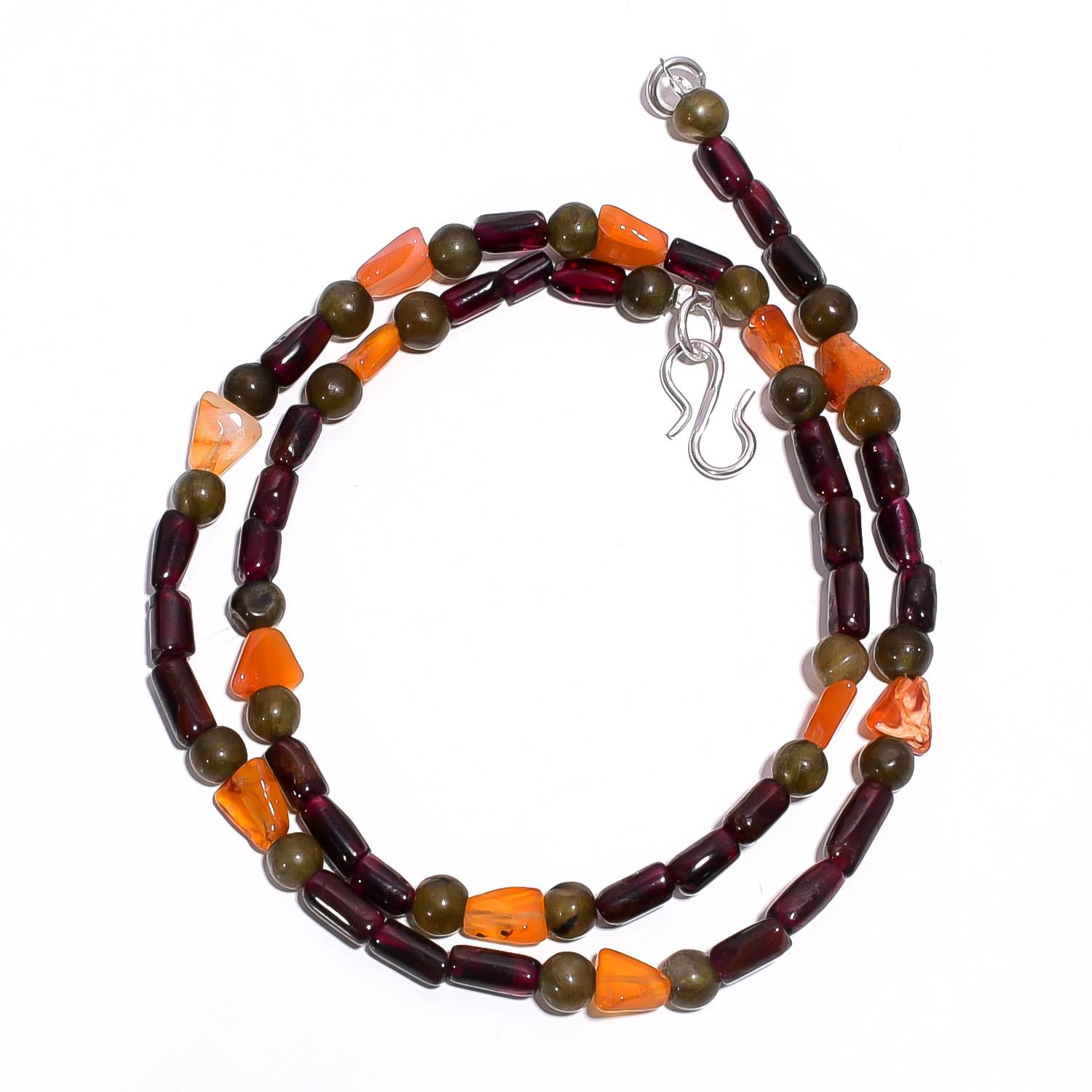 

Natural Garnet Carnelian Labradorite Gemstone Smooth Beads Necklace 17 UB-4644 UB-4644