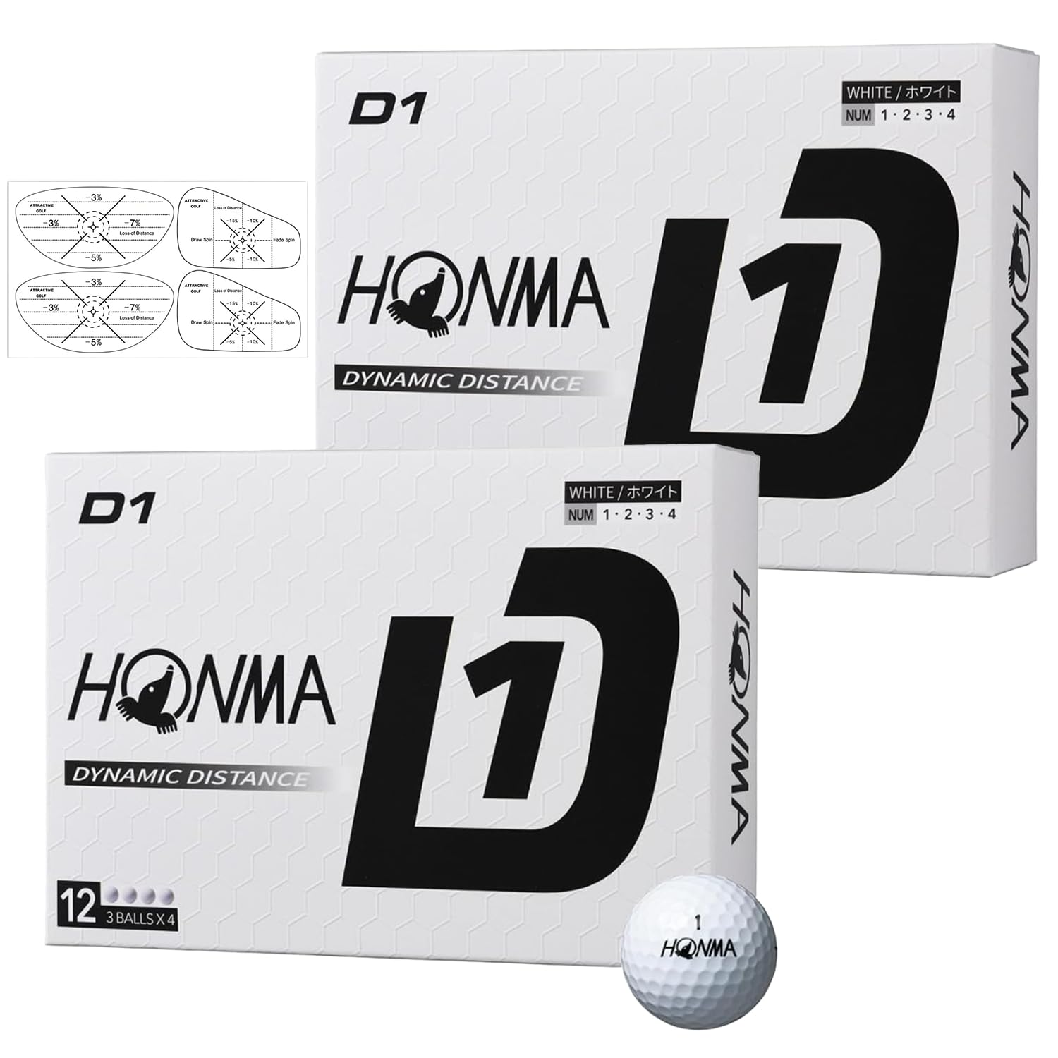 

Honma Golf D1 Golf 2024 2 Dozen with Shot Markers Balls, Model, BT2401, White, (24 Balls) белый