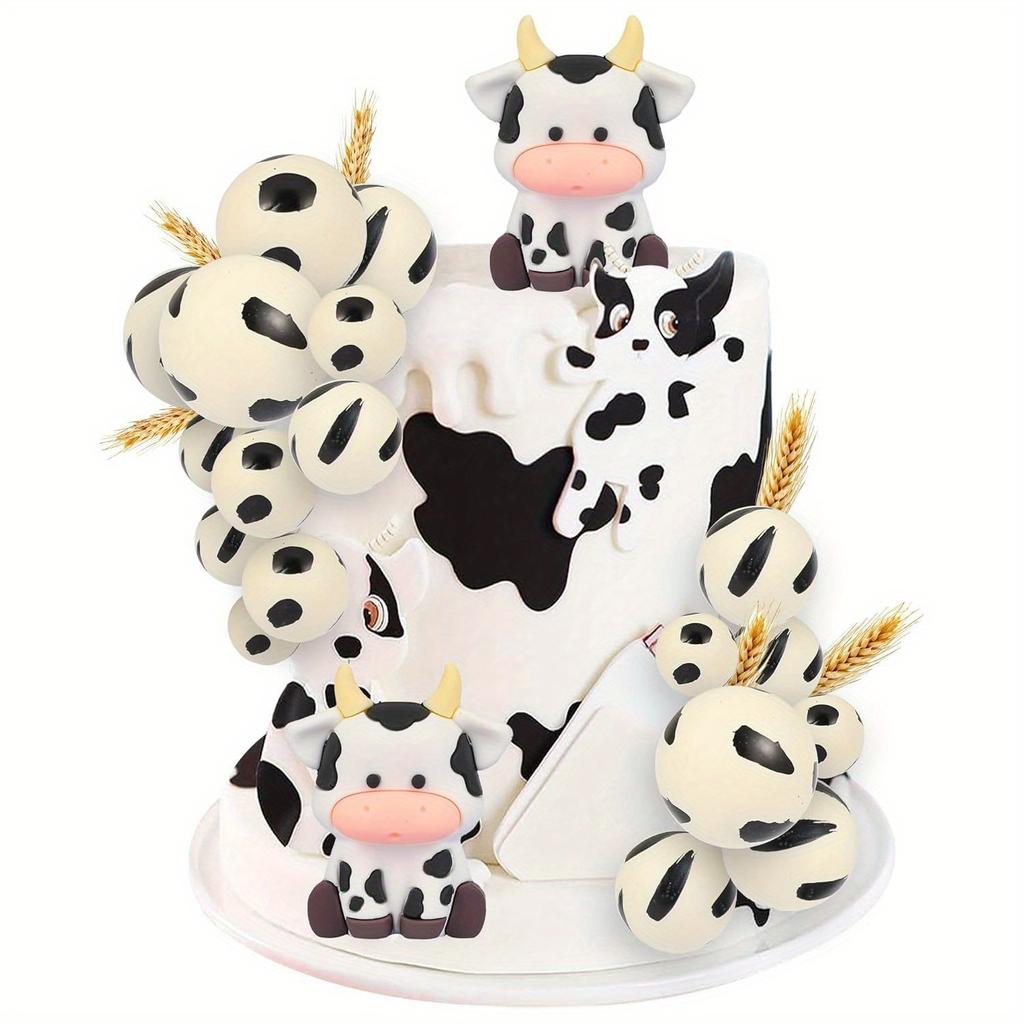 21 Stück Kuchendekorationen, Kuh-Thema Bauernhof Kuchendekoration mit Schaumstoffbällen, Dusche, Geburtstagsfeier-Zubehör