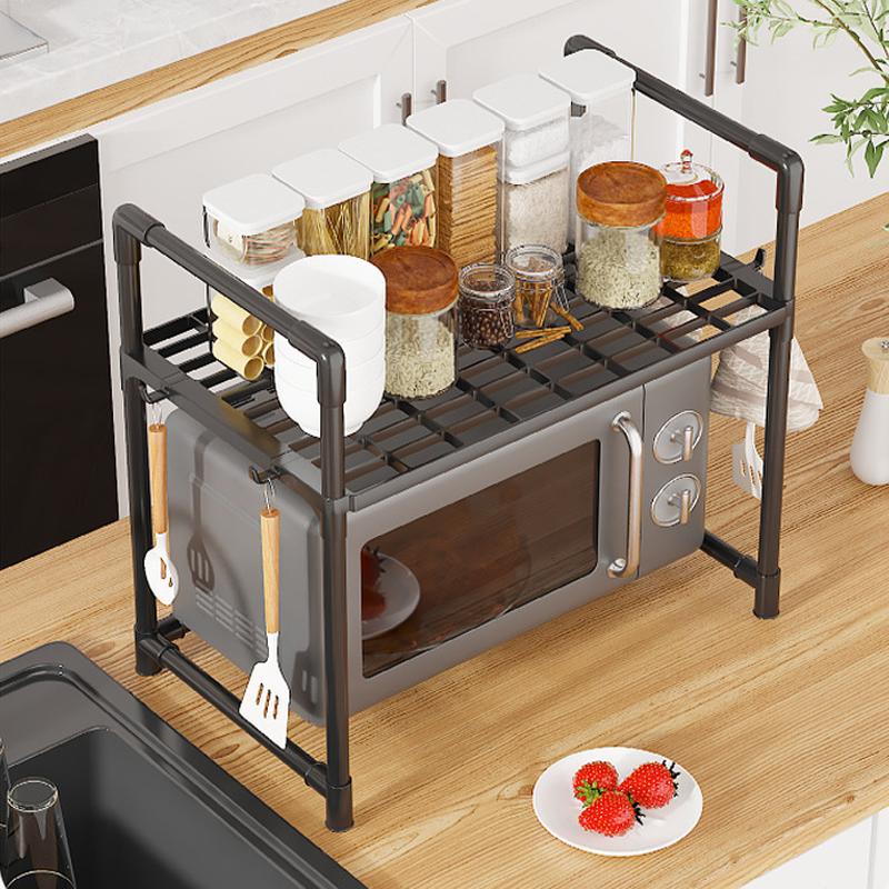 2/3 Floor Microwave Oven Rack, kitchen Countertop Storage Rack, With Hooked Metal Appliance Rack, Saving Kitchen Shelf Space