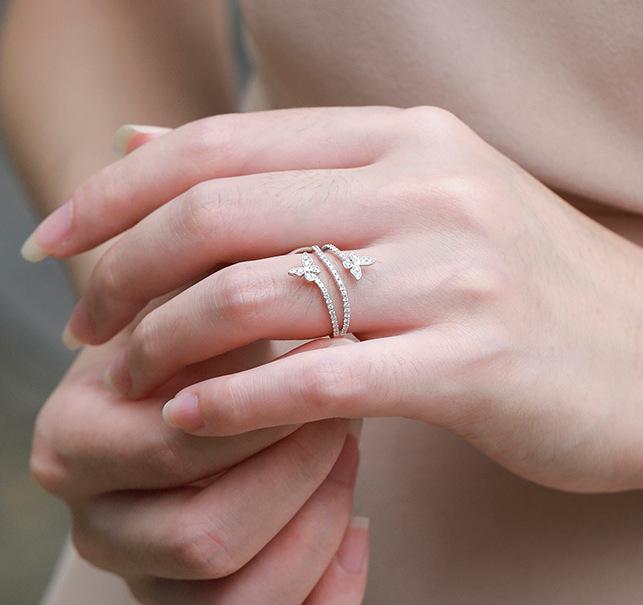 Sterling copper High Quality Niche Design Butterfly White Zircon Ring Women's Party Birthday Jewelry Gift