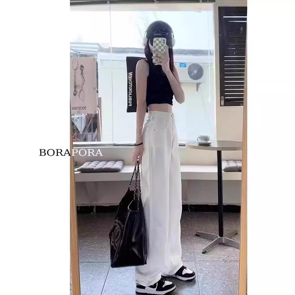Women's White Wide-Leg High-Waisted Floor-Length Jeans - Summer 2024 Slimming Loose Fit