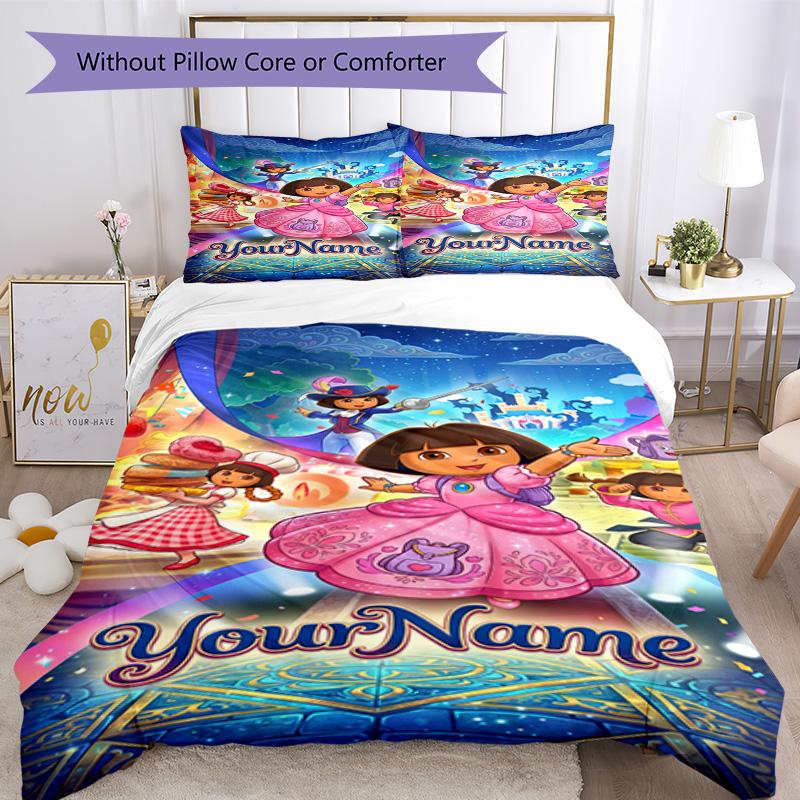 Dora l'Esploratrice Personalizza il tuo nome Set Biancheria da Letto Copripiumino Traspirante con Federe Decorazione per la Casa Regalo di Compleanno