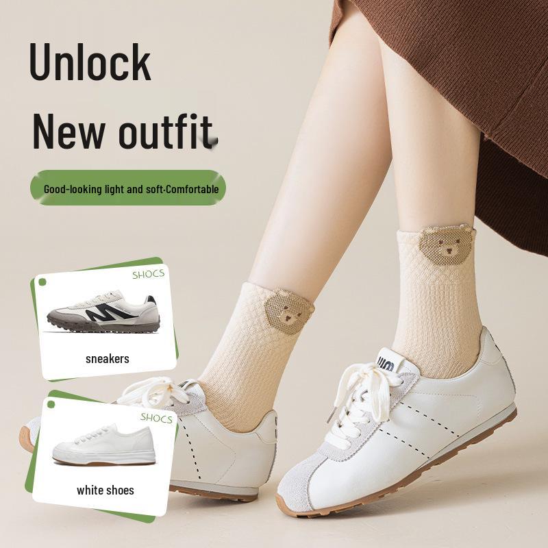 Women's Mid-Calf Pure Cotton Socks - Sweat-Absorbent, Breathable, Anti-Odor; Perfect for Spring & Autumn for Middle School Students & Ladies