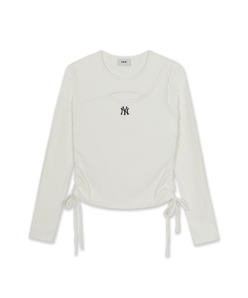 Emelbi Women'S Basic Cutout Slim Semi-Crop Long Sleeve T-Shirt Ny (Cream)