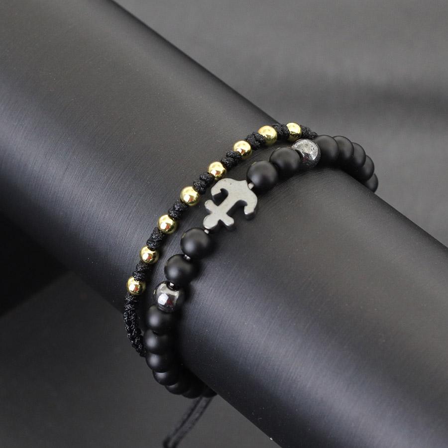 2pcs Double Layer Black Beads Anchor Bracelet Men Hand Rope Braided Lucky Red Rope Women Personalized Student Couple Bracelet