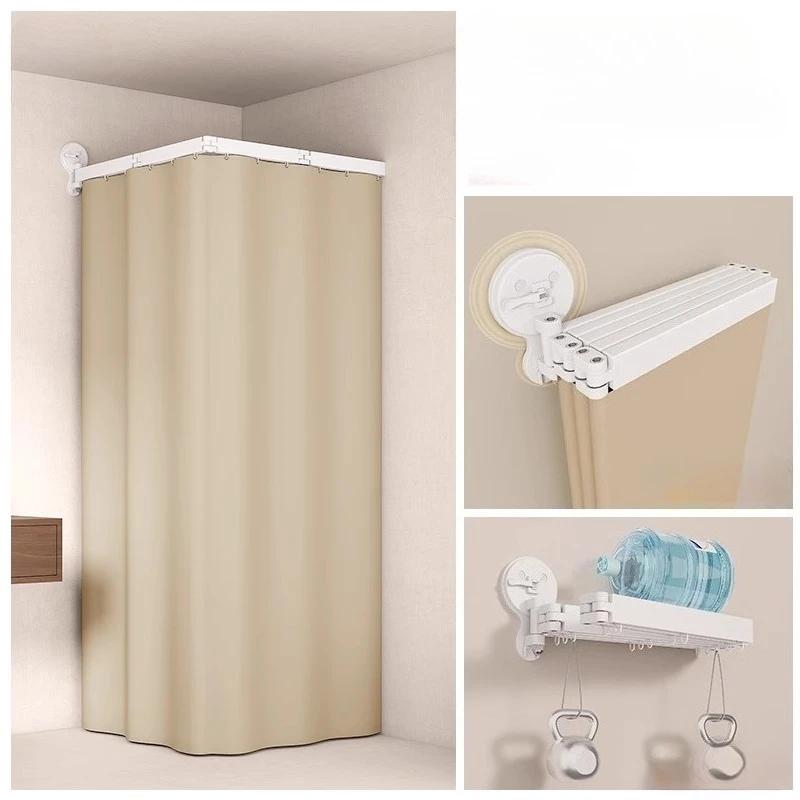 L Shape Folding Shower Curtain Suction Cup No Drilling Bathroom Dry And Wet Separation Waterproof Toilet Corner Shower Partition
