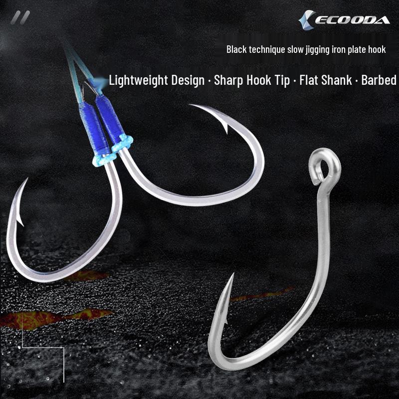 ECOODA Yikuda Black Luminous Barbed Griddle Hook for Lightweight Boat Fishing Black Technique Slow Jig Hook [Rope-tied] - No. 1