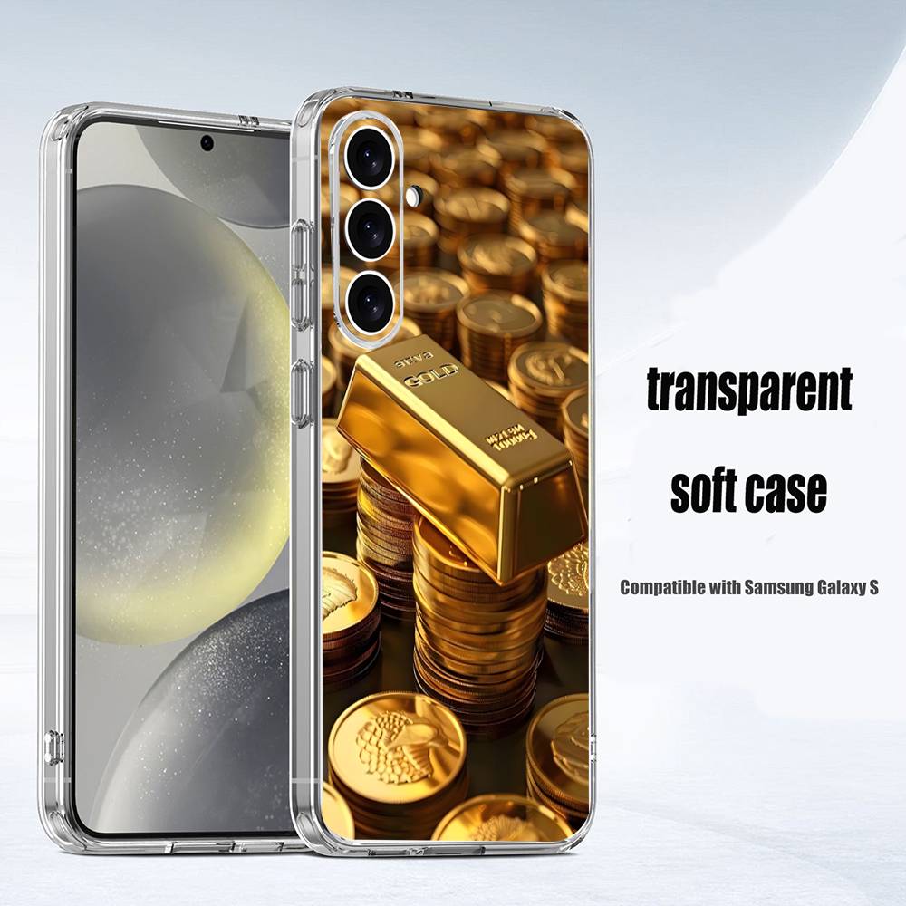 Money Gold Art   Phone Case For Samsung S24,30,21,22,23,20 FE,lite,PIus,Ultra,5G,Note,9,10 Transparent Cover