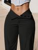 Rose Beauty A Women's Casual, Fashionable, Simple Solid-Colored Straight-Leg Pants Stretch wide legs Multiple buttons a row Trousers