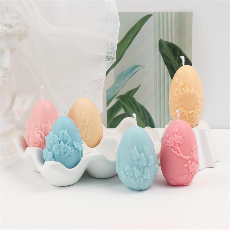 3D Easter Egg Silicone Candle Mold DIY  Rose Sunflower Phalaenopsis Patterns Easter Egg Candles Gypsum Home Decor Gift