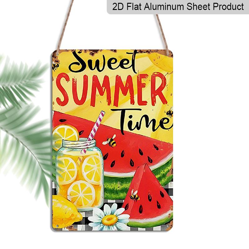 

2D Flat, Vintage Summer Metal Wall Plaque - Lemonade & Watermelon Slices with Sweet Summer Time Text - 8x12 Inch Retro Aluminium Sign for Home, Cafe 20*30cm