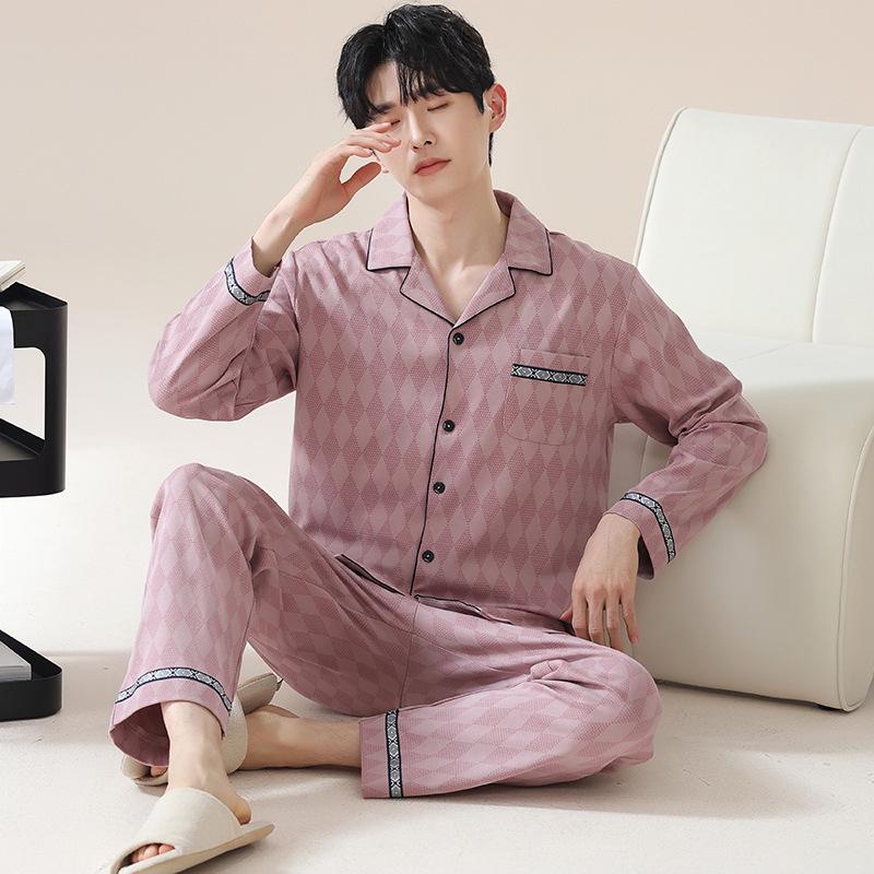 Men's 2024 Plaid Long-Sleeve Pajama Set – Oversized, Spring/Fall, Indoor/Outdoor Wear