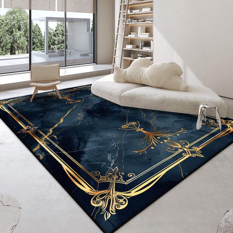 Modern Marble Style Blue Large Living Room Carpet Antiskid Room Decoration Aesthetic Bedroom Rug Soft Sofa Table Mat Easy Clean