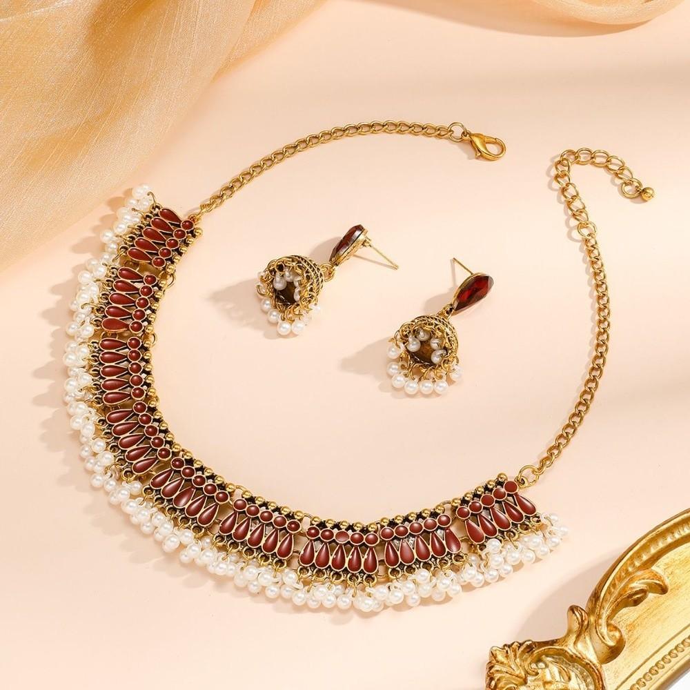 Ethnic Style Oil Drop Necklace And Earring Fashionable Clavicle Chain Vintage Jewelry Set  Birthday