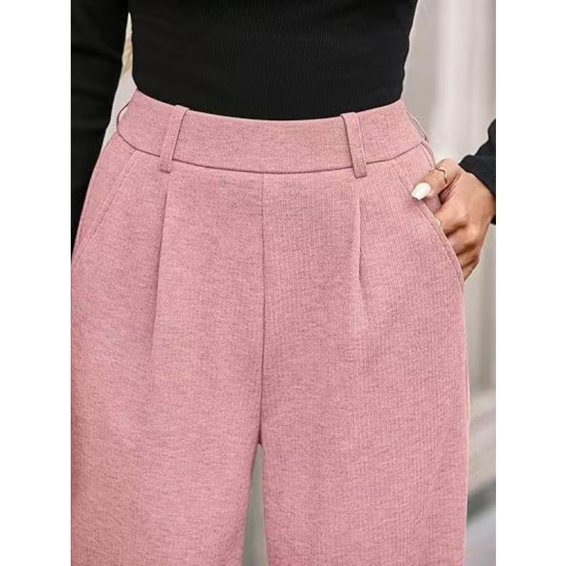 Pantaloni Lunghi Casual Comodi All-Match Monocolore Vita Alta Gamba Larga Dritta da Donna